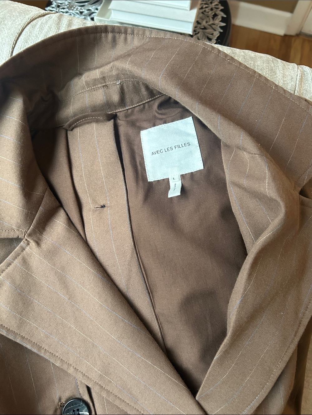Avec Les Filles Brown Double-Breasted Belted Trench Coat - Picture 6 of 11